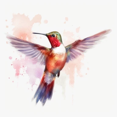 humming bird, water color style, clipart, white background