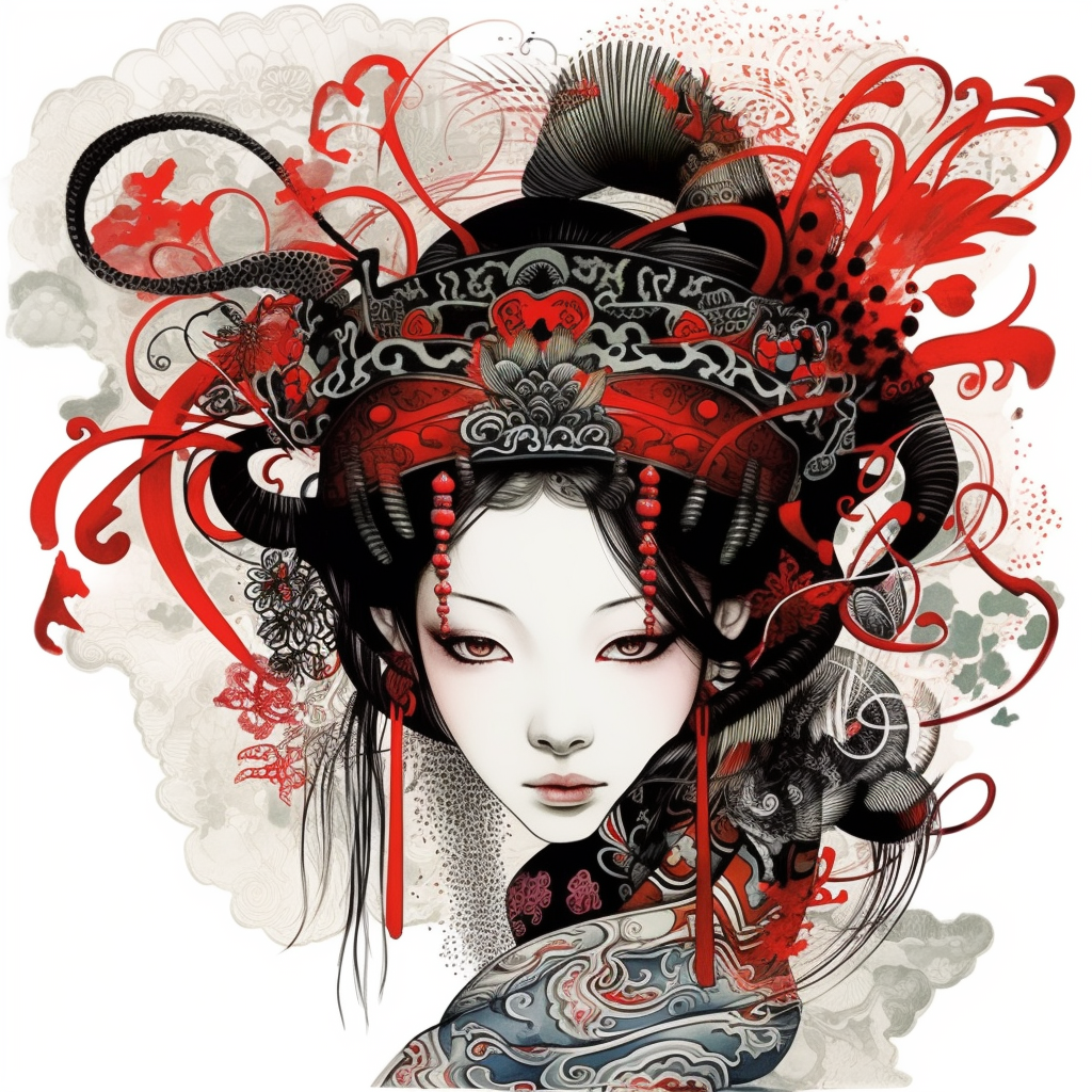 clipart illustration of a beautiful girl in a fancy dress wearing oni ...