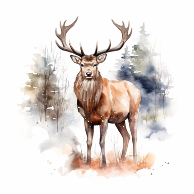 Watercolor Cute Christmas elk, Clipart hd, isolated on white background