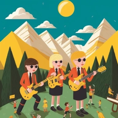 a set of clipart inspired by fledging American rock band at a Swiss boarding school as conceived by Wes Anderson and rich kids at an exclusive school playing rock music