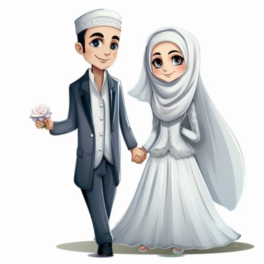 wedding couple clipart wedding ,card, the Muslim bride clipart cliparts, in the style of caffenol developing, cartoonish innocence, caricature-like, perceptive, plush doll art, captivating,--2:3,--8k