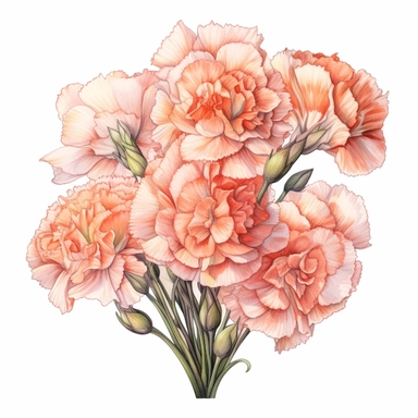 a bouquet of peach carnations , color pencil sketch on a white background for clipart