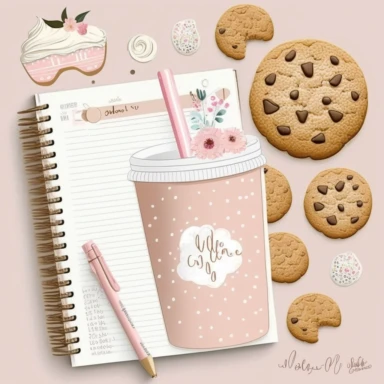 cookie clipart, to do list clipart, planner clipart, stationary, coffee cup, pink and white, c20, no words or letters, no numbers, V5
