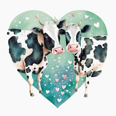 cow print hearts, Lilla Rogers agency, watercolor, fairytale, folkart, clipart, white background