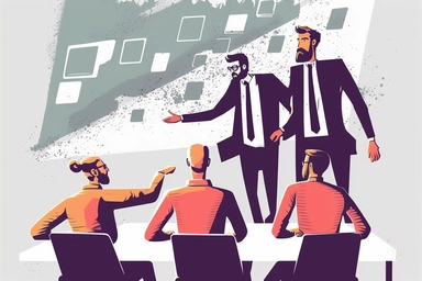 business meeting illustration, brainstorm, sharp borders, minimalism, fade to white, clipart, whiteboard, 2d flat art