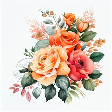 one bouquet arranged roses watercolor clipart, the colors are Apricot Orange and Bubblegum Pink arranged clipart, watercolor, 8k, white blank background