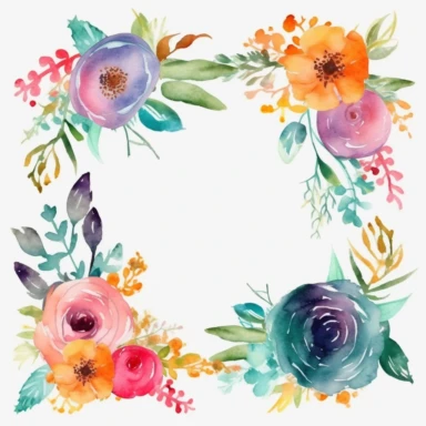 watercolor flowers frame memo pad clipart