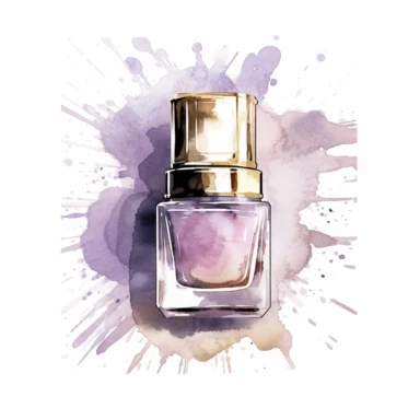 dior nail polish, in the style of watercolor illustrations, pink and gold, soft lilac, serenity and harmony, various stroke techniques, on white background, clipart