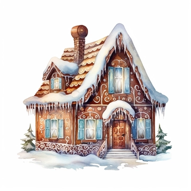a watercolor gingerbread house, on a white background, gingerbread walls, gingerbread house, gingerbread models, brown and white gingerbread, watercolor pencil drawing style, on a white background, clipart