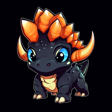 cute cartoon dinosaur triceratops clipart, black background,--no cut off edges