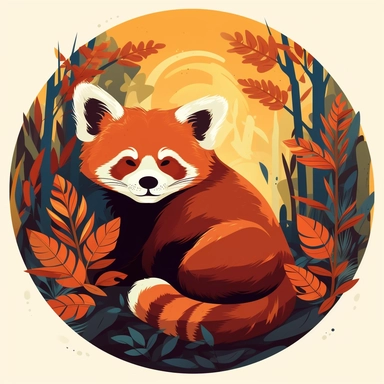 a red panda in its natural habitat in the style of clipart