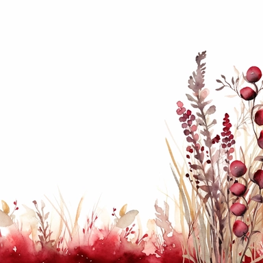 elegant, moody, soft, serene ((heavily diluted watercolor floral border)), ((abundant red winter floral field)), December wedding Clipart, dawn, with (((solid white visible background))) ar--16:9