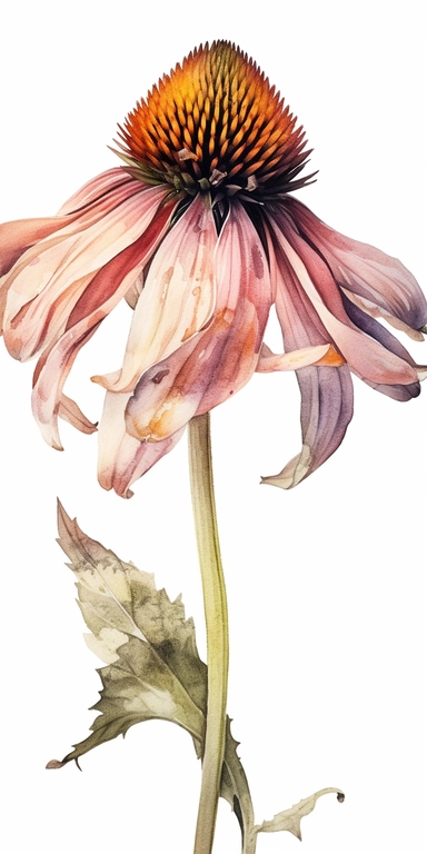 Watercolor Painting of SINGLE STEAM Coneflower FLOWER on white background beautiful multi - headed pale, Flora Design Patterns, Flemish Baroque by Rachel Ruysch, Behance, Rococo, Intricate Detailed, Soft Light Effect, Oil Paint Strokes, Light Academia Aesthetic Flowers, Lighting cinematic, all shown shimmering stamens, tyndall light, light effect, texture, colorful, 8k, fantasy, ray tracing, depth of field, vivid, spectacular lighting, octane rendering, highly detailed, ultra - realistic, white 