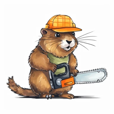 beaver with stihl chainsaw, lumberjack clothes, handpainted,watercolor, vector, clipart, clean white background
