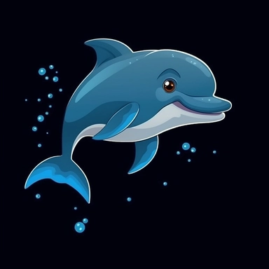 cute cartoon dolphin clipart, black background,--no cut off edges