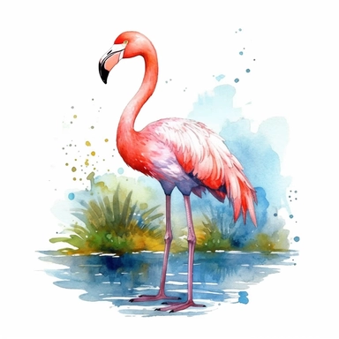 watercolor illustration of a beautiful and cute ping flamingo in nature clipart, in the style of realistic watercolor paintings, realistic, detailed, bright colours, white background, clipart, detailed