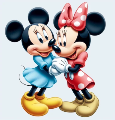 disney minnie mouse clipart princess & mickey Mouse, in the style of caricature faces, red and cyan, accurate and detailed, walt kelly, hd, neo-pop iconography, action-packed cartoons