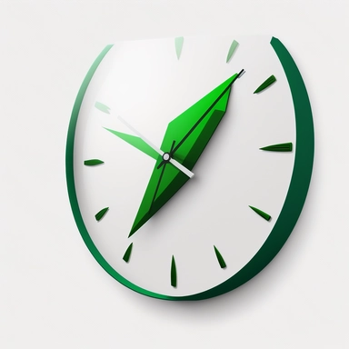 an green arrow facing up-right diagonal and a abstract clock, white background,simple, technological, friendly, easy, abstract, forms, clipart, sophisticated, generic, premium, hollistic, powerfull, peacefull, clean