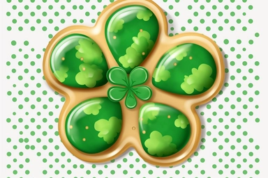 sugar cookie shamrock shape with green glazing and white polkadots - st Patrick dessert food - transparent background png food clipart ,