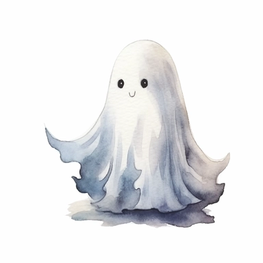 a cute ghost, clipart on white background, watercolor