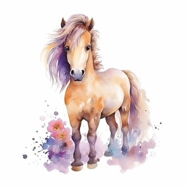 cute Pony , horse , Aquarell, sweet, watercolor, White Background, Clipart