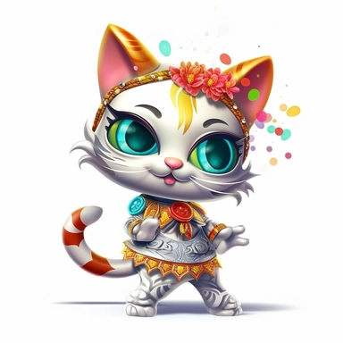 Funny dancing cat clipart on a white background, chibi and real style, masterpiece, realistic photography, colorful background, detailed, intricate details, rich colors, realistic style