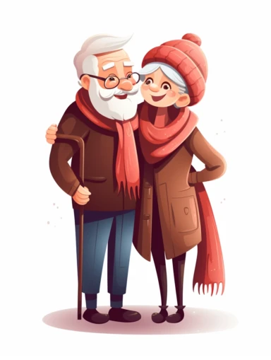 old couple, illustration, clipart style, white background