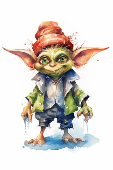 goblin watercolor clipart cute isolated on white background