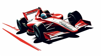 Contemporary vector clipart featuring a stylized indy car, represented by bold lines and abstract shapes, highlighting the car's distinctive design and speed, suitable for use in logos, icons, or racing-related infographics, on a clean white background