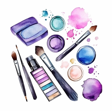 Watercolor cosmetic icons isolated on white background. Makeup clipart, elements for a beauty blog, watercolor beauty clipart, self-care, fashion illustration