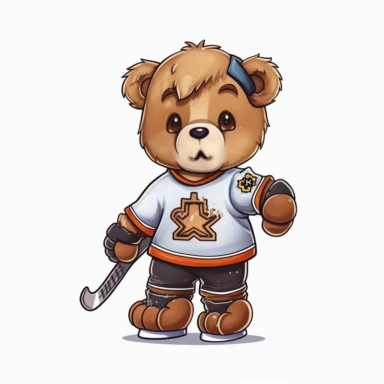Cute Teddy Bear Clip Art, sticker, different move, wearing clothes, white background, 4K, Hockey player