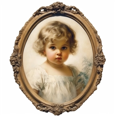 vintage victorian oil painting young child in an antique frame, white background, clipart--q2--v5.1