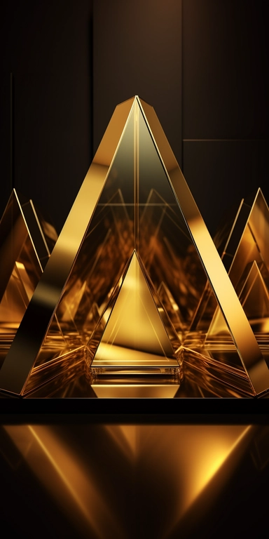 free golden triangle background clipart royalty free, in the style of photorealistic rendering, mirror, award-winning, dark modernism, exquisite lighting, isometric, theatrical lighting High-quality details, high definition, clear and smooth lines, high-gloss performance, advanced anti-aliasing, high-definition 8K,