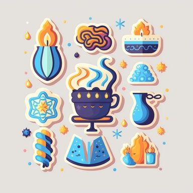 vector sticker design, Hanukkah clipart, white background, flat colors