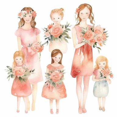 6 watercolor fancy mothers day clipart, isolated on white background,space out--ar3:2--s1000