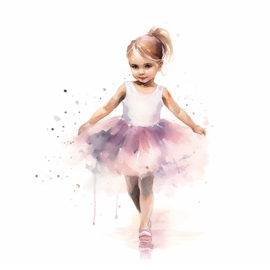 watercolor style, little ballerina girl of 5 years old clipart, isolated on white background, hd