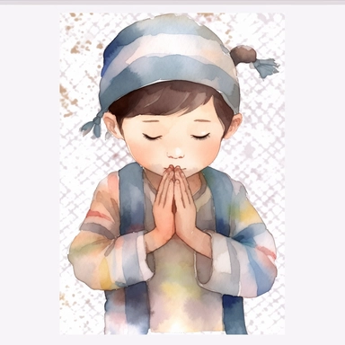 Watercolor Prayer Prayer Hand. png Full body realistic cartoon 32k UHD cute. 15 cm thick outline. Black color. There was no shadow on the ground. with realistic watercolors and detailed illustrations. Cartoon, PNG clipart, transparent white background