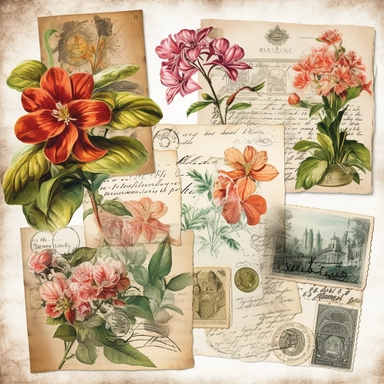 watercolor, hyper realistic, no background, have margins, 8k, ultra detailed clipart, no text, no logo, no trademark some vintage postcards, Use a warm color palette and add details like handwritten notes and postage stamps for an authentic look.