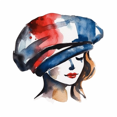 a France French beret in the style of watercolour clipart with detailed brush strokes