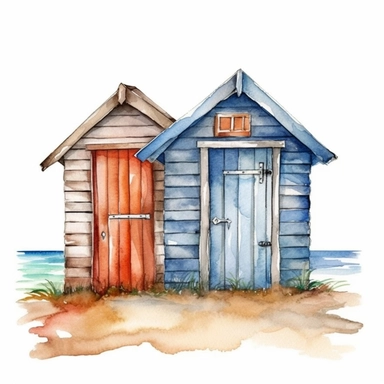 Beach Hut Watercolor Sublimation Clipart, Clipart, white background, no watermark, no text, no word