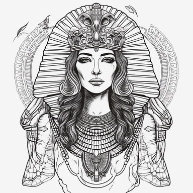 cleopatra tattoo design, tattoo idea black Line Art, SVG, Clipart, Hand Drawn Vector ancient patterns
