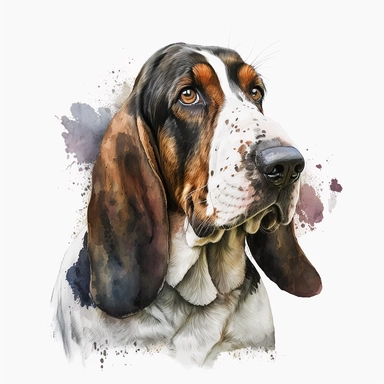 a watercolor painting of a Basset Hound, clipart, white background