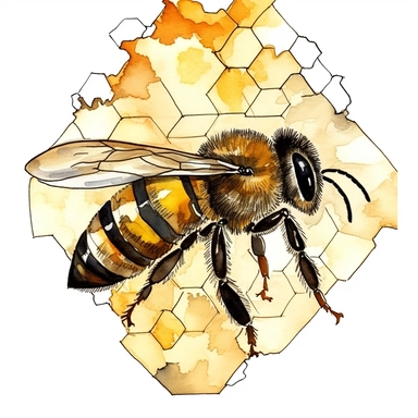 watercolor bumble bee on a honey comb clipart