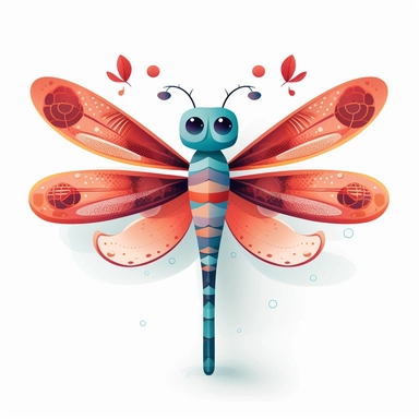 clipart, cute dragonfly, vector, white background