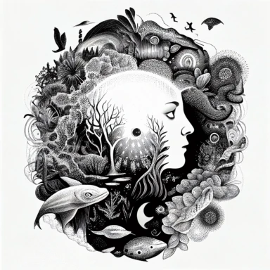 all beings, objects, and phenomena are intimately connected and that everything is part of a larger whole, line art, clipart