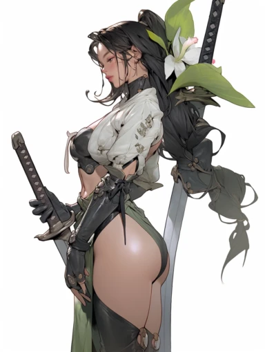 the Beauty wielding a sword, snapshot realism, fierce femenine pose,mercilessly,transparent background png clipart, in the style of mote kei, moody colour, changelingcore, ,calligraphy-inspired, uhd image, gongbi, China water colour