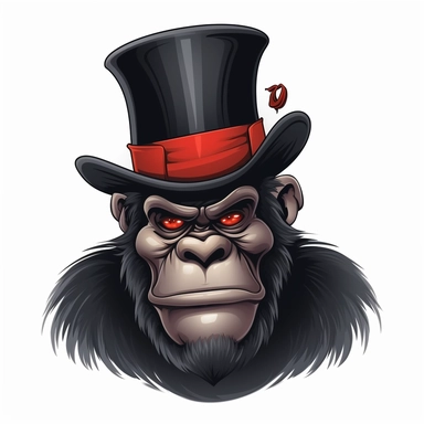 gorilla wearing a top hat, cartoon, clipart