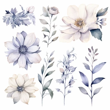 Watercolor Floral Clipart, White Flower Clipart, Neutral Floral Clipart, White Flower, White single flower, Wedding Clipart, light lilac Floral