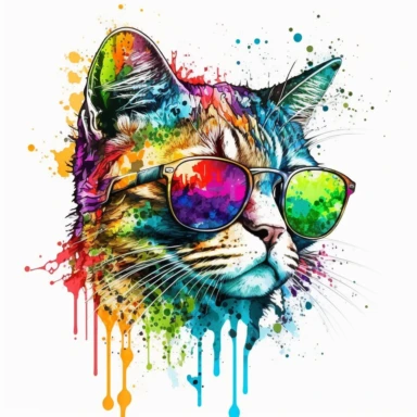 clipart watercolor cool cat, vibrant colors, contour, sticker, vector, white background