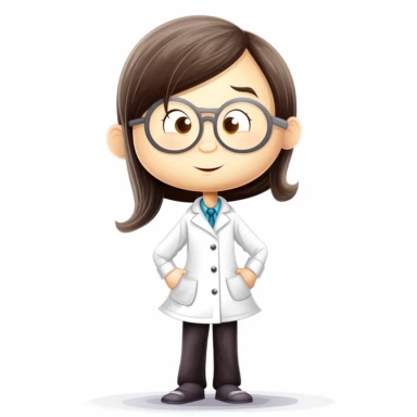 clipart peanuts style cartoon, girl wearing lab coat, full body, white background